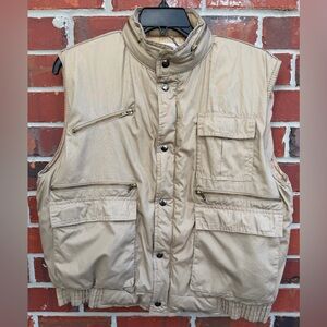 Vintage Wear-Guard Rugged Clothes Large Full Zip Insulated Beige Vest w/Hood M9